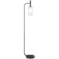 HOMCOM Lampadar de podea living lampă de podea cu abajur din sticlă texturată întrerupător la picior 29 x 25 x 152 cm metal negru(m-9)