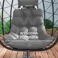 Outsunny Fotel wiszący zewnętrzny Fotel wiszący Egg Chair, odporny na warunki atmosferyczne, w tym poduszki, 102 cm x 102 cm x 195 cm, Ciemnoszary(m-6)