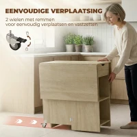 HOMCOM Opvouwbare eettafel voor 2-4 personen, verrijdbare tafel met open vak en lade, ideaal voor kleine ruimtes, natuur(m-6)