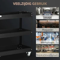 DURHAND 3-laags Gereedschapswagen, 4 Wielen, Staal, 83B x 35,3D x 76H cm, Zwart(m-6)