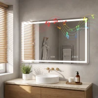 HOMCOM Oglindă baie LED Bluetooth 120 x 70 cm întrerupător tactil lumină reglabilă 3 culori anti-aburire memorie argintiu(m-6)