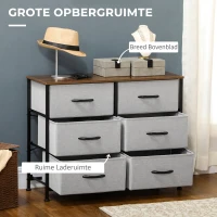 HOMCOM Ladekast Sideboard, 6 lades, stoffen lades, 80 cm x 30 cm x 62,5 cm, Bruin + Zwart + Grijs(m-4)