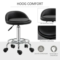 HOMCOM Verrijdbare kruk met rugleuning 57-72 cm hoogte verstelbaar draaikruk voor kantoor salon massage(m-4)