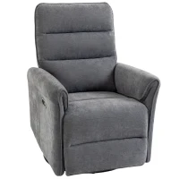 HOMCOM Poltrona Relax Elétrica Reclinável 155° com Apoia-pés, Estofada, Giratória 270°, Balanço, Chenille, Cinza(m-1)