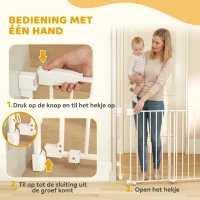 PawHut Traphek deurbeveiliging 74,5-111,5 cm deurhek met automatisch sluiten aan beide zijden met één hand te openen wit(m-5)