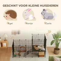 PawHut Verblijf voor dwergkonijnen, 39-paneels hok voor kleine huisdieren, met helling, voor Kleine Dieren, Binnen, Zwart(m-7)