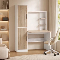 HOMCOM Birou pentru calculator cu 2 dulapuri și rafturi deschise, stil nordic, 122 x 52 x 168,4 cm, Alb și natural(m-2)