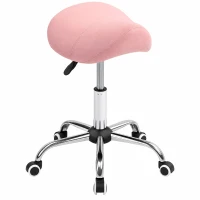HOMCOM Rolkruk In Hoogte Verstelbaar 49-61 cm Praktijkkruk 360° Draaibaar Kruk Bureaukruk Voor Kantoor Salon Massage Spa Roze(m-10)