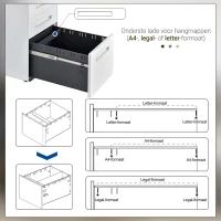 Vinsetto rolcontainer, archiefkast, kantoorcontainer met 3 lades, kantoorkast, opslag, container, staal, wit, 39 x 48 x 59 cm(m-6)