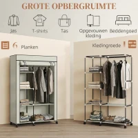 HOMCOM Stoffen kast, opbergoplossing, 6 planken, 1 kledingstang, crème(m-4)