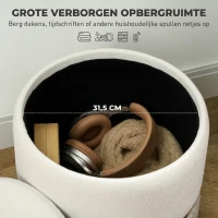 HOMCOM Opslagkruk met Deksel, Metalen Ring, Tweekleurig Ontwerp, 36 x 36 x 44 cm, Crèmewit(m-4)