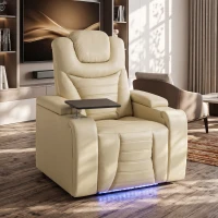 HOMCOM Cadeirão Relax Reclinável Elétrico com Aquecimento Lombar, Massagem por Vibração, Luz LED, Apoio para os Pés, USB e USB-C, Branco Creme(m-2)