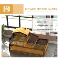 PawHut Schildpaddenhuis, 2 verdiepingen, voor binnen en buiten, lade, dennenhout, geel(m-4)