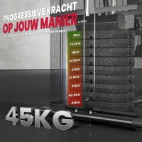 HOMCOM Gym Krachtstation Fitnessstation Multigym Fitnesscentrum Fitnessapparatuur incl. gewichten Latzug Beincurl Metaal PU-kunstleer zwart 150 x 110 x 210 cm(m-5)