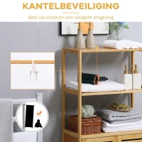 kleankin Badkamerkast, Badkommode met Lamellenturen, Badrek, Bamboehout, Natuurhout(m-7)