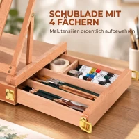 HOMCOM Tischstaffelei Winkelverstellbare Staffelei mit Griff Kofferstaffelei zum Malen & Zeichnen Faltbare Atelierstaffelei mit Schublade Buchenholz Natur(m-7)