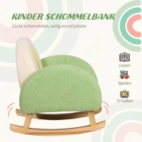 HOMCOM Schommelstoel voor Peuters in Schattig Ontwerp, Schapenwol-Imitatie, Eucalyptushout Groen + Geel Beige(m-4)