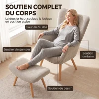 HOMCOM Fauteuil de Salon avec Repose-Pied, Fauteuil d'Appoint Capitonné en Velours Côtelé, Dossier Haut et Accoudoirs, Marron(m-5)