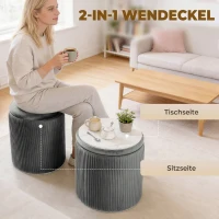 HOMCOM Runder Samt Sitzhocker mit Stauraum Polsterhocker Fußhocker mit Deckel 45 cm Grau(m-4)