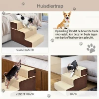PawHut Hondentrap 3 treden kattentrap huisdierentrap huisdier pluche beige(m-4)