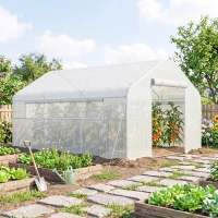 Outsunny Serre de jardin 4 x 3 x 2m avec portes enroulables et grandes fenêtres, serre tunnel de jardin, blanc(m-9)