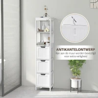 HOMCOM Badkamerkast met 3 Laden en 2 Open Schappen, Smalle Opbergkast voor Kleine Badkamer, Waterafstotend Materiaal, Wit(m-6)