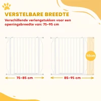 PawHut Veiligheidshek voor honden, barrière, muurbevestiging met drukknopen, verstelbaar van 75 cm tot 95 cm, wit(m-4)