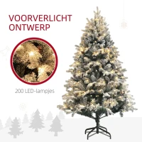 HOMCOM Kunstkerstboom 180 cm met 793 takken, kunstsneeuw en opklapbare metalen standaard – Winterse kerstdecoratie, Groen(m-5)