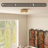 HOMCOM Plafondlamp, hangende boho-plafondlamp met G9 LED-fitting, rond lampscherm van henneptouw(m-6)