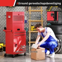 HOMCOM Verrijdbare gereedschapskast, 6 lades, 2 kasten, staal, afsluitbaar, rood(m-7)