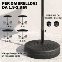 Outsunny Base per Ombrellone da Giardino con Palo Centrale Φ3.8cm e 4.8cm, HDPE Nero(m-4)