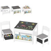 HOMCOM Ensemble 3 pièces table et 2 chaises pour enfant avec plateau réversible tableau noir, panier de rangement, étagères(m-16)