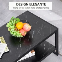 HOMCOM Tavolino da Caffè Nero, Tavolino Effetto Marmo con Ripiano Inferiore, da Soggiorno o Ufficio, Design Moderno, Telaio in Acciaio, 106x50x45cm, Nero(m-6)