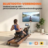 SPORTNOW Waterroeimachine voor thuis rubberhout opvouwbaar met Bluetooth APP dubbele aluminiumrails LCD-display tot 158 kg(m-4)