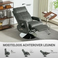 HOMCOM Recliner-fauteuil, elektrische gestoffeerde stoel met USB-aansluiting en voetensteun, fluweellook, draaibaar, verstelbaar, grijs(m-4)
