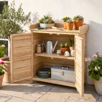 Outsunny Dulap Exterior cu 2 Rafturi din Lemn de Brad, Design Înălțat și 2 Uși, 83x40x92 cm(m-9)