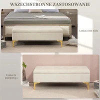 HOMCOM Ławka z przestrzenią do przechowywania, obita aksamitem, z metalowymi nogami, do salonu, sypialni, przedpokoju, 120 x 44 x 44,5 cm, Kolor beżowy(m-6)