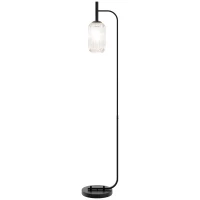HOMCOM Lampadar de podea living lampă de podea cu abajur din sticlă texturată întrerupător la picior 29 x 25 x 152 cm metal negru(m-8)
