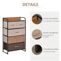 HOMCOM Ladekast met 5 Opvouwbare Stoffen Lades, Opbergrek, Stevig Stalen Frame, 58 x 29 x 99 cm(m-6)