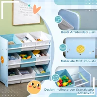ZONEKIZ Mobiletto Portagiochi con 9 Cestini Rimovibili in MDF e Tessuto, 63x30x60cm, Azzurro(m-5)