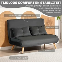 HOMCOM 2-zits slaapbank, bedbank, om te bouwen bank met verstelbare rugleuning, stofbekleding, metalen frame, Grijs(m-6)