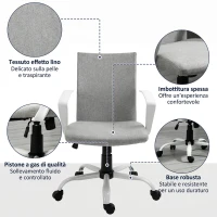 Vinsetto Sedia da Ufficio Ergonomica a Dondolo, Sedia da Studio Girevole, Poltrona Scrivania con Altezza Regolabile in Tessuto, 61x61x89-99 cm, Grigio Chiaro(m-7)
