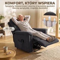 HOMCOM Elektryczny fotel dla seniora z funkcją wstawania, masażem wibracyjnym, ogrzewaniem i USB, granatowy(m-6)