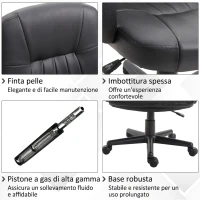 Vinsetto Sedia da Ufficio Ergonomica e Girevole, Poltrona da Ufficio con Altezza Regolabile in Finta pelle 60x60x94-103cm Nero(m-7)