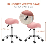 HOMCOM Rolkruk In Hoogte Verstelbaar 49-61 cm Praktijkkruk 360° Draaibaar Kruk Bureaukruk Voor Kantoor Salon Massage Spa Roze(m-4)