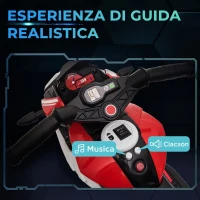HOMCOM Moto Elettrica per Bambini 3-5 Anni, Batteria 6V con Pedale, Fari, Musica e Clacson, 3 km/h, Max 25kg, Rosso(m-4)
