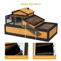 PawHut Schildpaddenhuis, 2 verdiepingen, voor binnen en buiten, lade, dennenhout, geel(m-7)