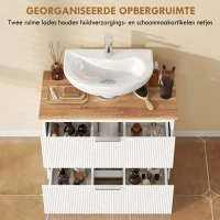 HOMCOM Onderkast voor de badkamer, 80 cm kast met twee grote lades voor wastafels met of zonder zuil, Wit(m-6)