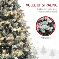 HOMCOM Kunstkerstboom 180 cm met 793 takken, kunstsneeuw en opklapbare metalen standaard – Winterse kerstdecoratie, Groen(m-6)