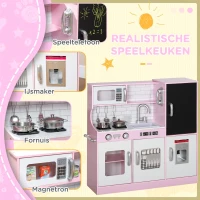 AIYAPLAY Speelkeukenset met Potten, Krijtbord, Telefoon, IJsmachine, Fornuis, 83,8 x 26,8 x 81 cm, Roze(m-5)